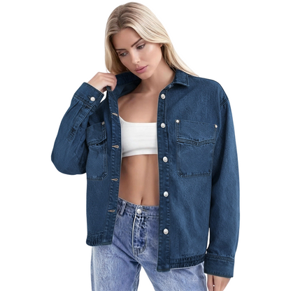 ✨ 49% OFF NOW! 🧥 Women's Casual Long Sleeve Denim Shirt Jacket – Oversized Fit & Chest Pockets