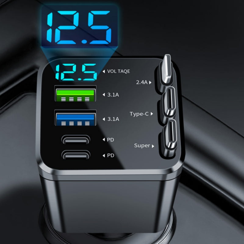 🔥49% off🚗🔌7-in-1 Retractable Fast Car Charger with Voltage Display🔋