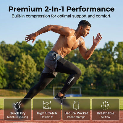 🏃 Move Without Limits 🔥Men's 2-in-1 Running Tights with Shorts