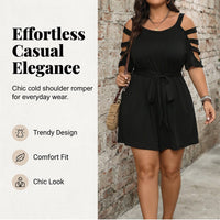 🎁New arrival 49% OFF💥Women's Casual Cold-Shoulder Romper with Tie-Waist