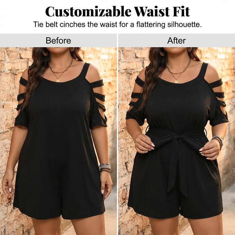 🎁New arrival 49% OFF💥Women's Casual Cold-Shoulder Romper with Tie-Waist