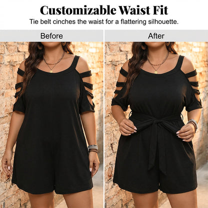 🎁New arrival 49% OFF💥Women's Casual Cold-Shoulder Romper with Tie-Waist