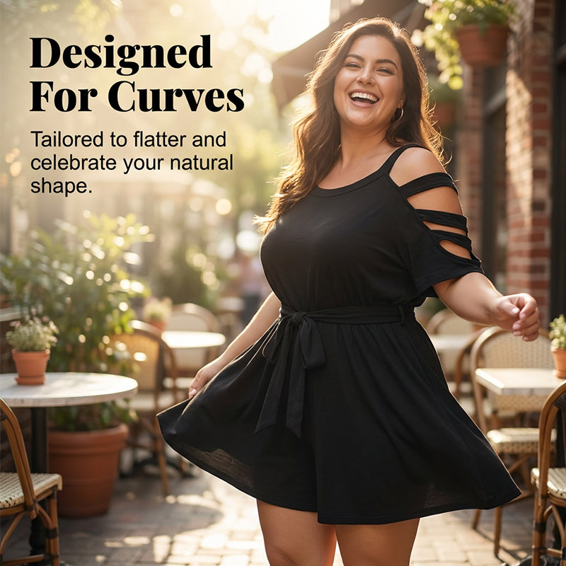 🎁New arrival 49% OFF💥Women's Casual Cold-Shoulder Romper with Tie-Waist