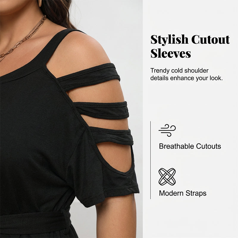🎁New arrival 49% OFF💥Women's Casual Cold-Shoulder Romper with Tie-Waist