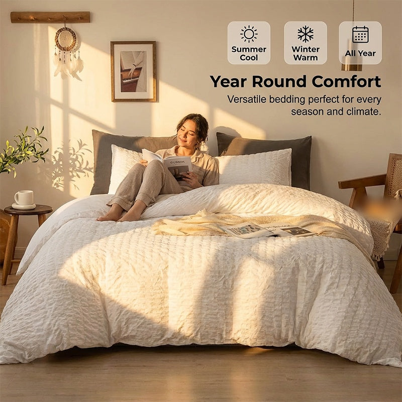 🔥49％ OFF & Free Shipping🔥Luxury Seersucker Textured Bedding 4-Piece Set – Cool, Stylish & All Season!