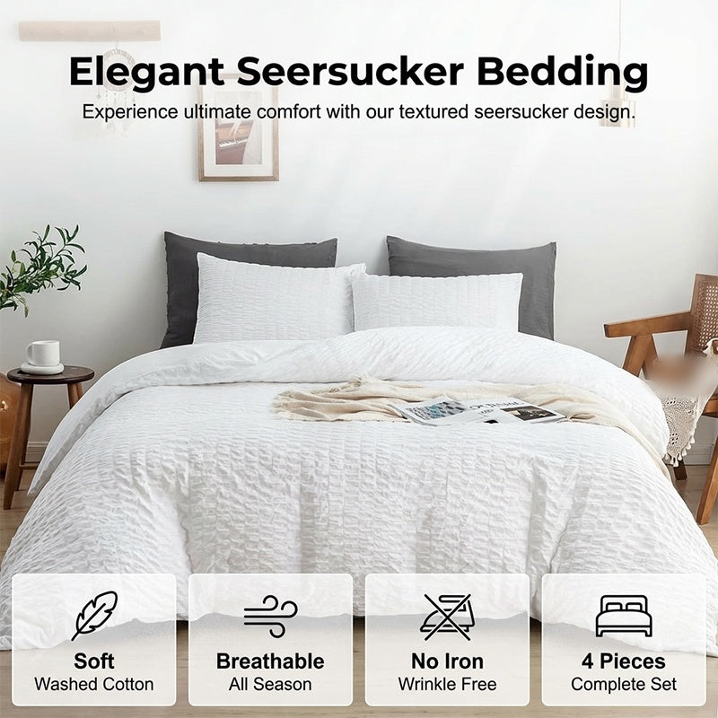🔥49％ OFF & Free Shipping🔥Luxury Seersucker Textured Bedding 4-Piece Set – Cool, Stylish & All Season!