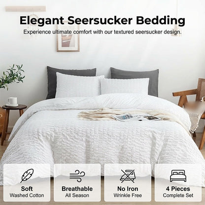 🔥49％ OFF & Free Shipping🔥Luxury Seersucker Textured Bedding 4-Piece Set – Cool, Stylish & All Season!