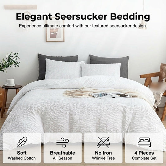 🔥49％ OFF & Free Shipping🔥Luxury Seersucker Textured Bedding 4-Piece Set – Cool, Stylish & All Season!