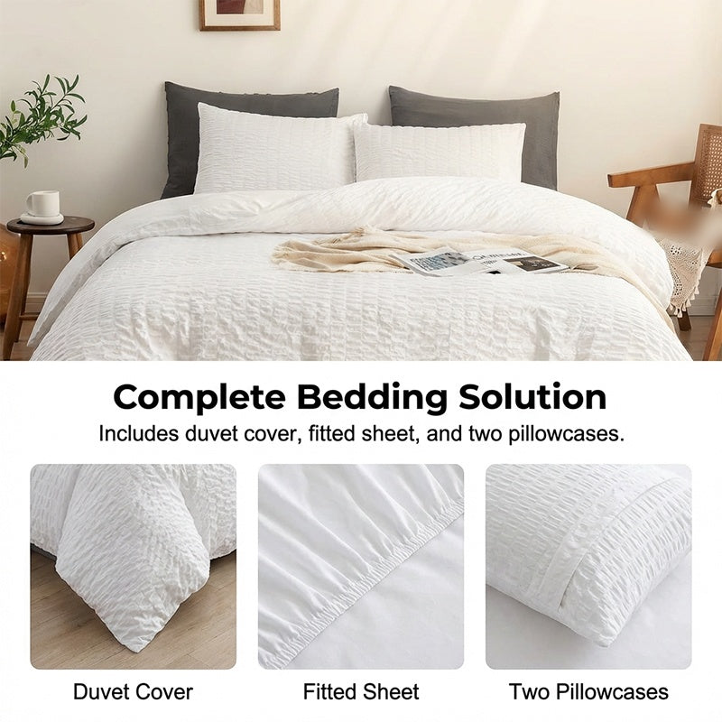 🔥49％ OFF & Free Shipping🔥Luxury Seersucker Textured Bedding 4-Piece Set – Cool, Stylish & All Season!