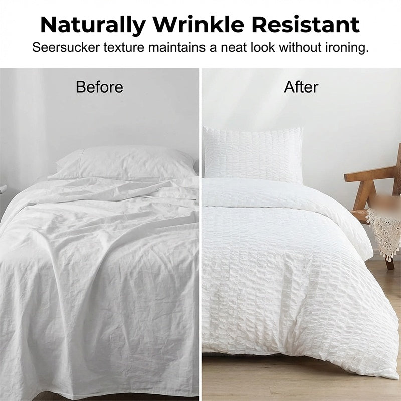 🔥49％ OFF & Free Shipping🔥Luxury Seersucker Textured Bedding 4-Piece Set – Cool, Stylish & All Season!