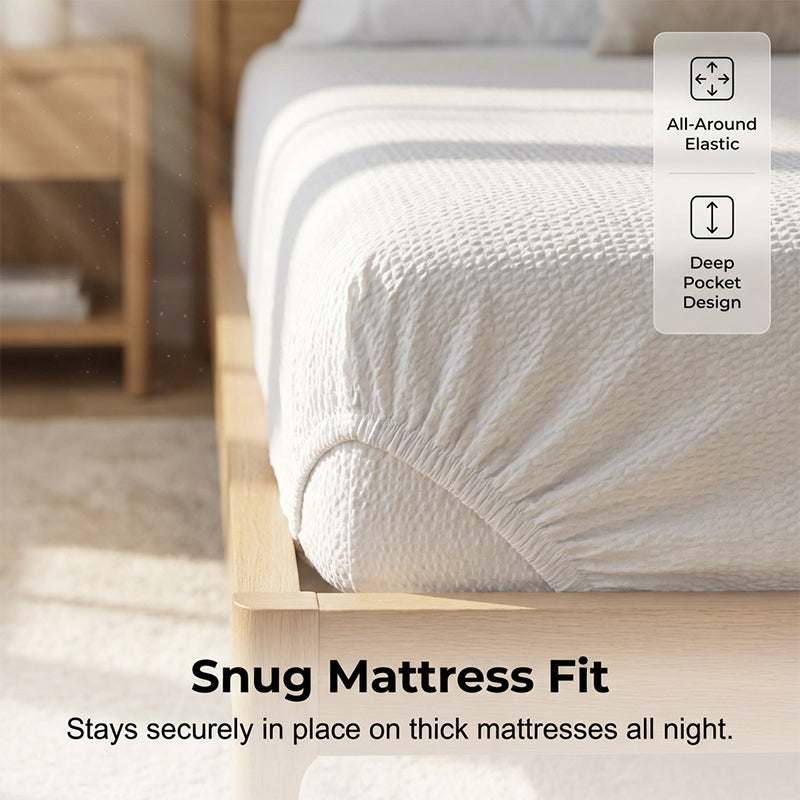 🔥49％ OFF & Free Shipping🔥Luxury Seersucker Textured Bedding 4-Piece Set – Cool, Stylish & All Season!
