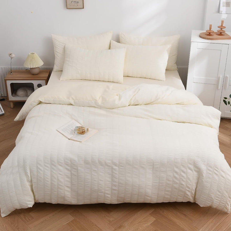 🔥49％ OFF & Free Shipping🔥Luxury Seersucker Textured Bedding 4-Piece Set – Cool, Stylish & All Season!