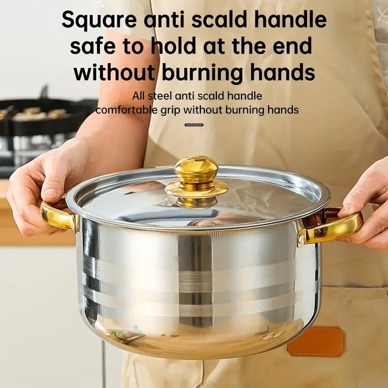 💎 -40% ON 5-PC STAINLESS STEEL SET! 💎 Thickened Pots, Glass Lids & Elegant Gold Accents for Any Stovetop