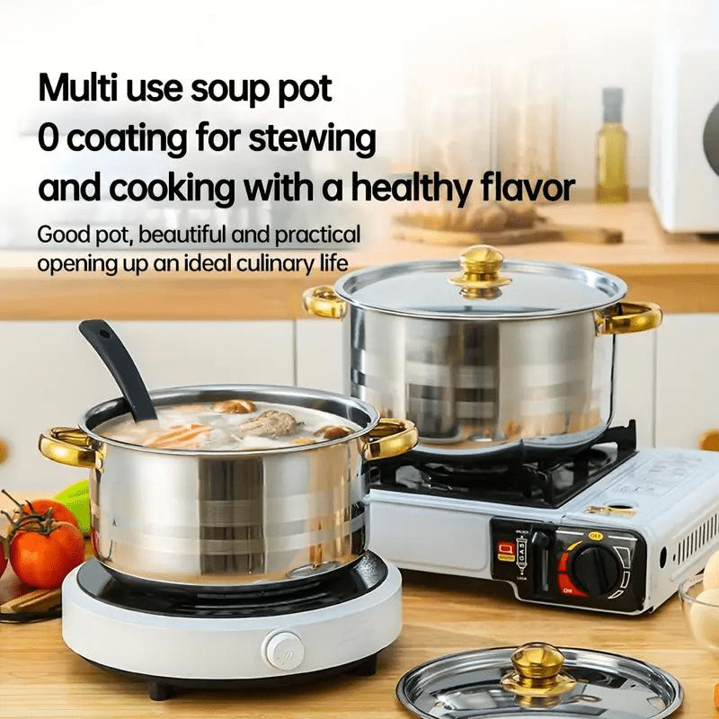💎 -40% ON 5-PC STAINLESS STEEL SET! 💎 Thickened Pots, Glass Lids & Elegant Gold Accents for Any Stovetop