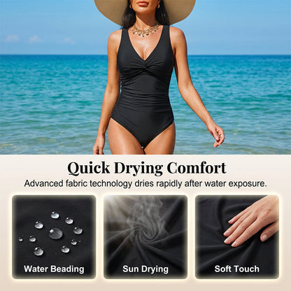 🥳2026 HOT SALE🥳💞50K+ SOLD!👵🏖️ 49% OFF! Women's One-Piece Swimsuit – Tummy control ruching, elegant twist-front. Wide straps stay put, no digging. Quick-dry fabric. Perfect for pool or beach. 🌊💕