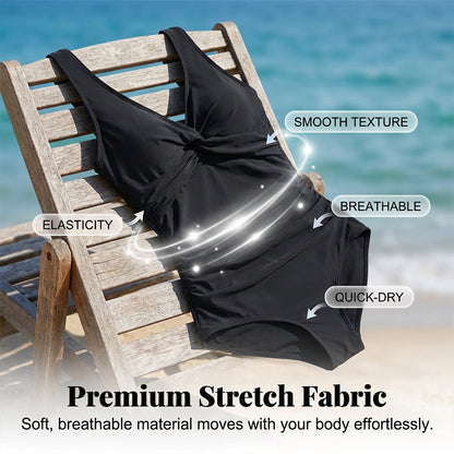 🥳2026 HOT SALE🥳💞50K+ SOLD!👵🏖️ 49% OFF! Women's One-Piece Swimsuit – Tummy control ruching, elegant twist-front. Wide straps stay put, no digging. Quick-dry fabric. Perfect for pool or beach. 🌊💕