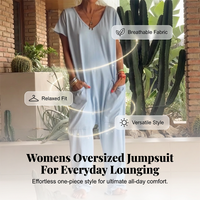 🔥2026New Style🔥Casual Oversized V-Neck One-Piece Jumpsuit – Soft Fabric, Slim & Trendy