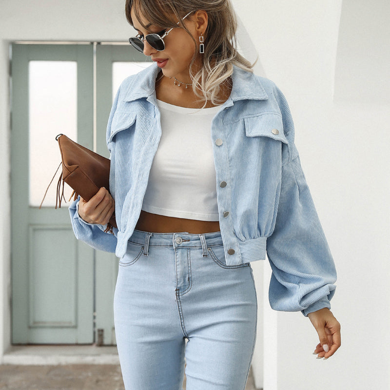 💥40% Off – Now On Sale💖Women's Cropped Corduroy Jacket with Balloon Sleeves