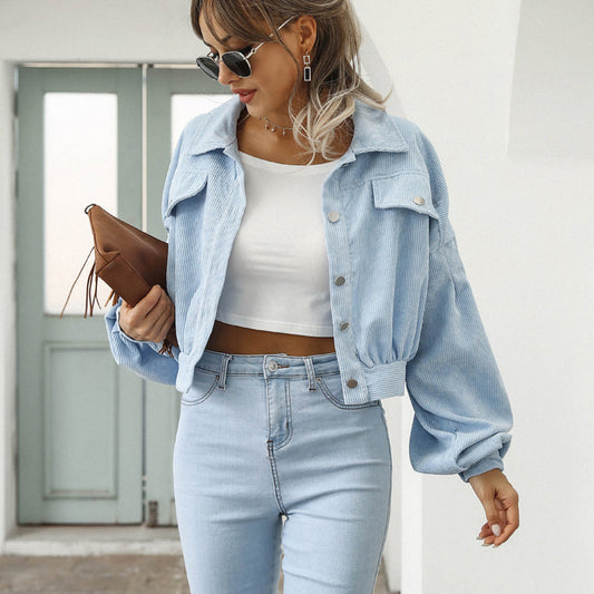 💥40% Off – Now On Sale💖Women's Cropped Corduroy Jacket with Balloon Sleeves