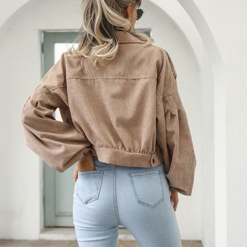 💥40% Off – Now On Sale💖Women's Cropped Corduroy Jacket with Balloon Sleeves