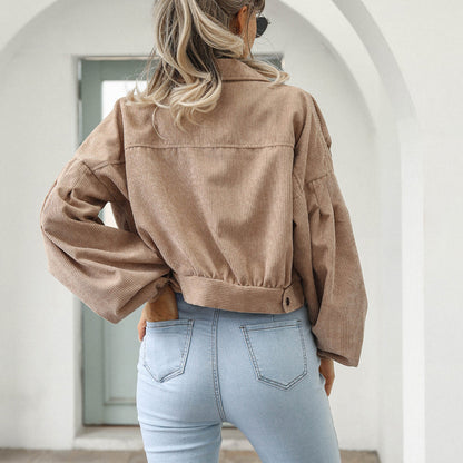 💥40% Off – Now On Sale💖Women's Cropped Corduroy Jacket with Balloon Sleeves