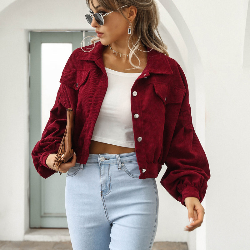 💥40% Off – Now On Sale💖Women's Cropped Corduroy Jacket with Balloon Sleeves