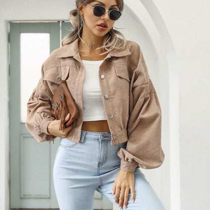 💥40% Off – Now On Sale💖Women's Cropped Corduroy Jacket with Balloon Sleeves