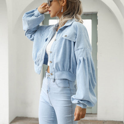 💥40% Off – Now On Sale💖Women's Cropped Corduroy Jacket with Balloon Sleeves