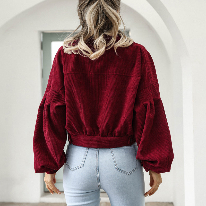 💥40% Off – Now On Sale💖Women's Cropped Corduroy Jacket with Balloon Sleeves