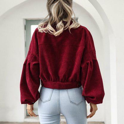 💥40% Off – Now On Sale💖Women's Cropped Corduroy Jacket with Balloon Sleeves