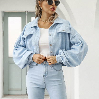 💥40% Off – Now On Sale💖Women's Cropped Corduroy Jacket with Balloon Sleeves