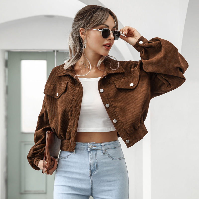 💥40% Off – Now On Sale💖Women's Cropped Corduroy Jacket with Balloon Sleeves
