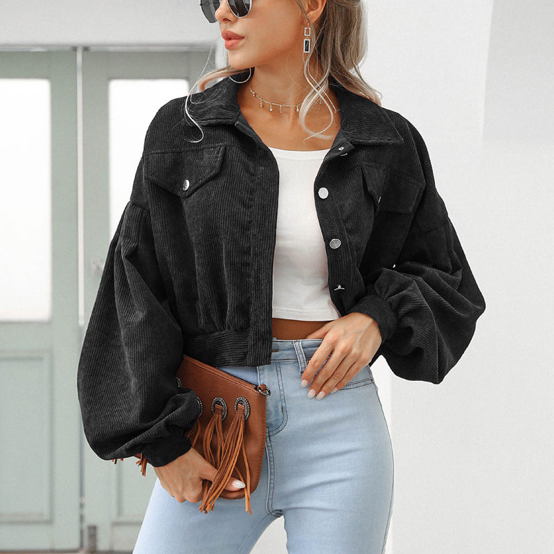 💥40% Off – Now On Sale💖Women's Cropped Corduroy Jacket with Balloon Sleeves