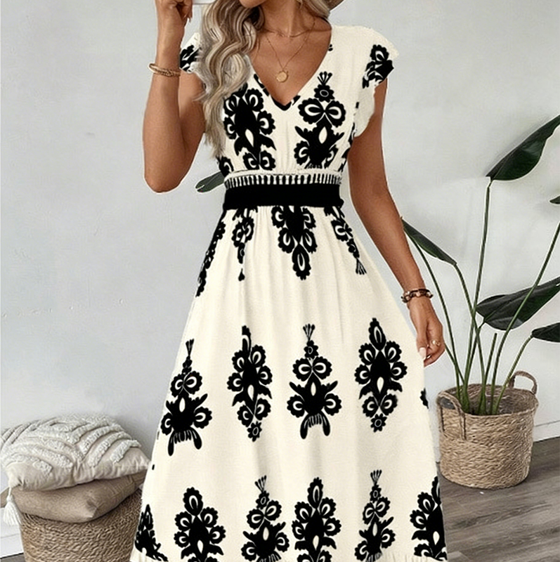 🔥2026 Hot sale 35% OFF🔥Women's V-Neck Baroque Print Flowy Maxi Dress