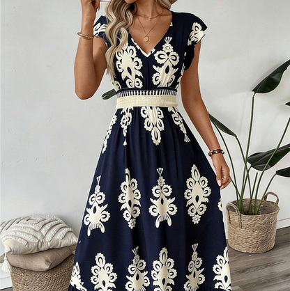 🔥2026 Hot sale 35% OFF🔥Women's V-Neck Baroque Print Flowy Maxi Dress