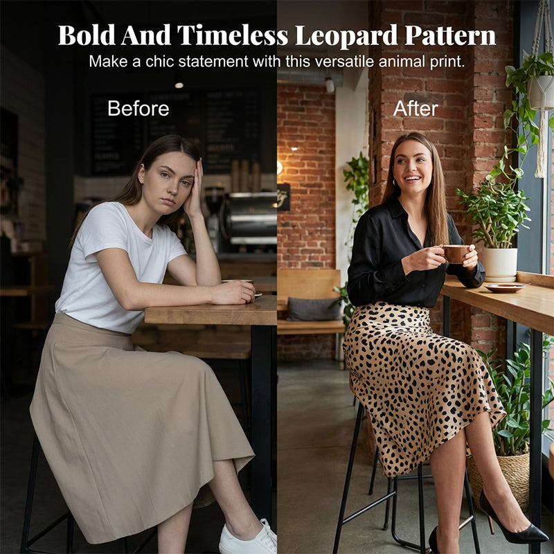 🎁New Arrival 40% OFF💥Leopard Print Stain Midi Skirt
