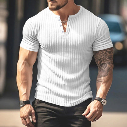 Men's Ribbed Henley Short Sleeve T-Shirt