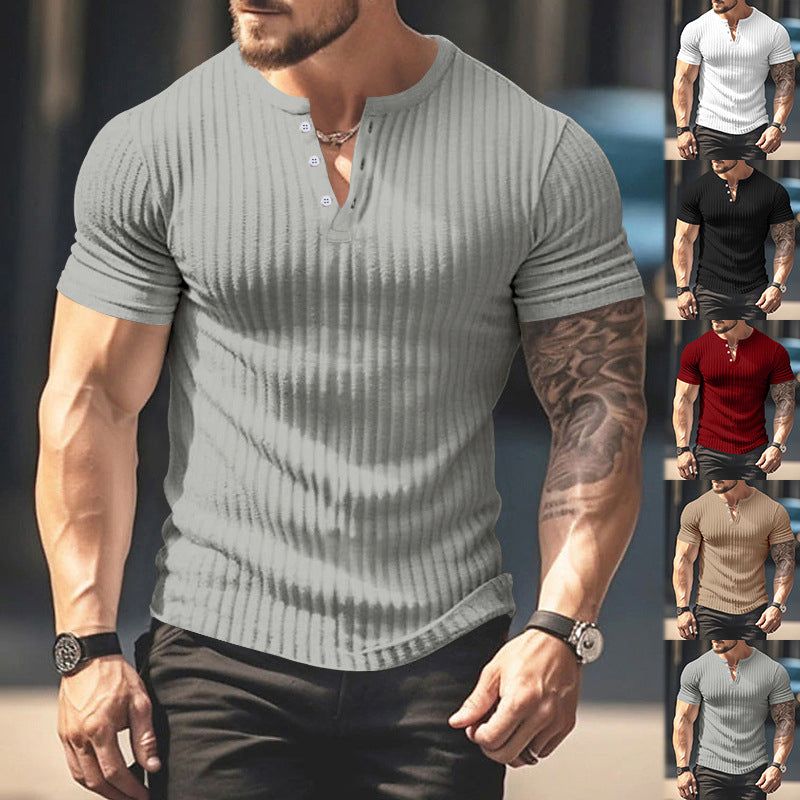 Men's Ribbed Henley Short Sleeve T-Shirt