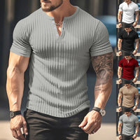 Men's Ribbed Henley Short Sleeve T-Shirt