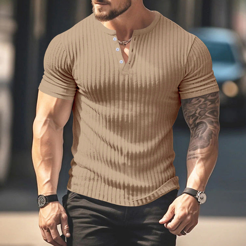 Men's Ribbed Henley Short Sleeve T-Shirt