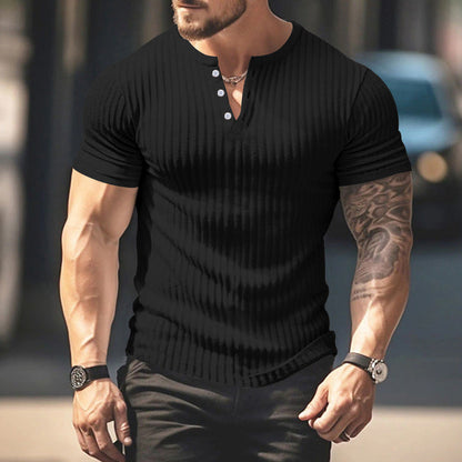 Men's Ribbed Henley Short Sleeve T-Shirt