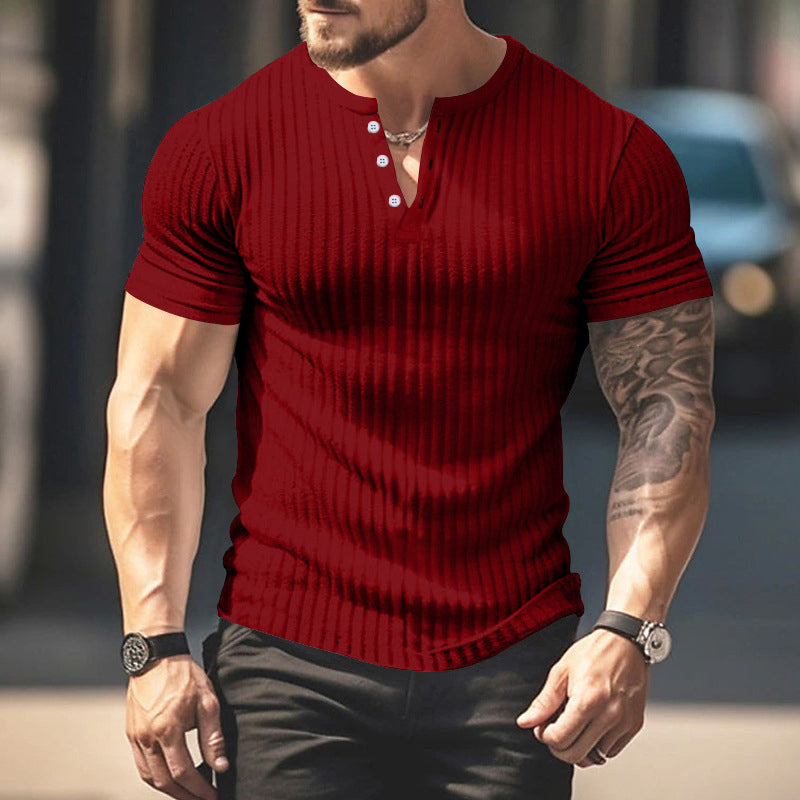 Men's Ribbed Henley Short Sleeve T-Shirt
