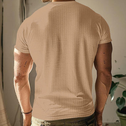 Men's Ribbed Henley Short Sleeve T-Shirt