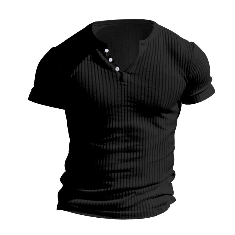 Men's Ribbed Henley Short Sleeve T-Shirt