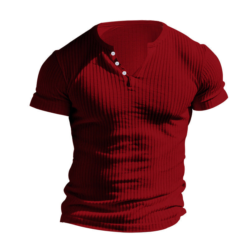 Men's Ribbed Henley Short Sleeve T-Shirt