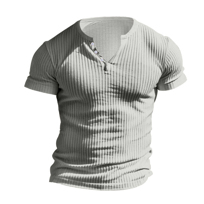 Men's Ribbed Henley Short Sleeve T-Shirt