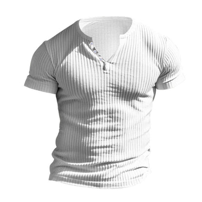 Men's Ribbed Henley Short Sleeve T-Shirt