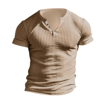 Men's Ribbed Henley Short Sleeve T-Shirt