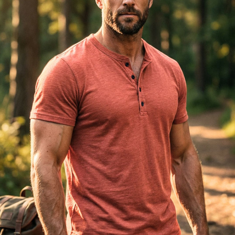 🔥 49% OFF NOW! 👕 Men's Short Sleeve Henley T-Shirt – Classic Style, Soft Fabric & Perfect for Everyday Wear 🏠