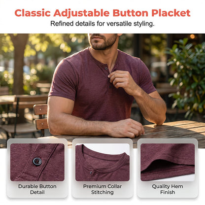 🔥 49% OFF NOW! 👕 Men's Short Sleeve Henley T-Shirt – Classic Style, Soft Fabric & Perfect for Everyday Wear 🏠